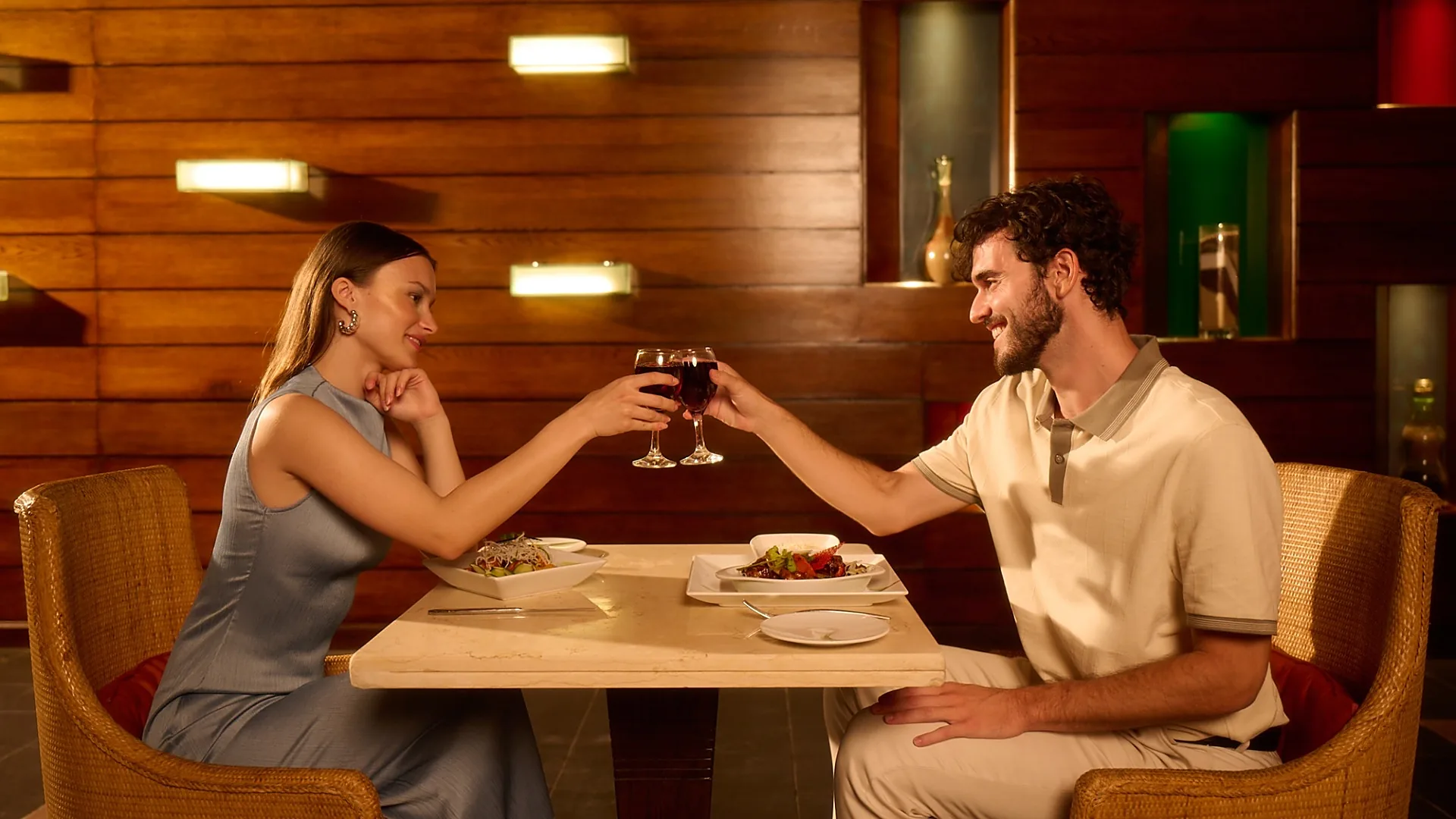Silk Road dining room with Asian dishes and a sea view